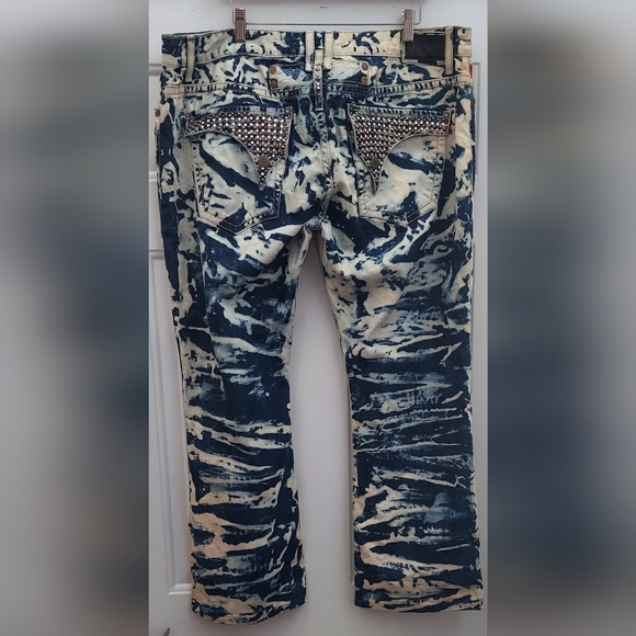 ROBIN'S JEAN LNG FLP MEN'S ACID DYE STUDDED POCKETS BOOT LEG JEANS SIZE 42 X 30 - Picture 7 of 12